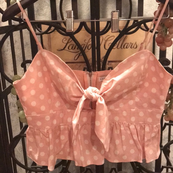 pink and white polka dot top